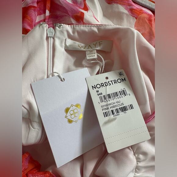 NWT WAYF Felicity Floral Pink Midi Dress in Coral Pink Hibiscus Medium - Picture 5 of 8